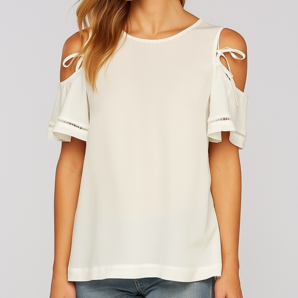 Guess White Sheer Blouse Top Tie Crochet Delicate Feminine Office Size Small - Picture 1 of 12